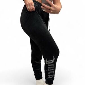 Juicy Couture Black Velour Pants size Small with rhinestone details